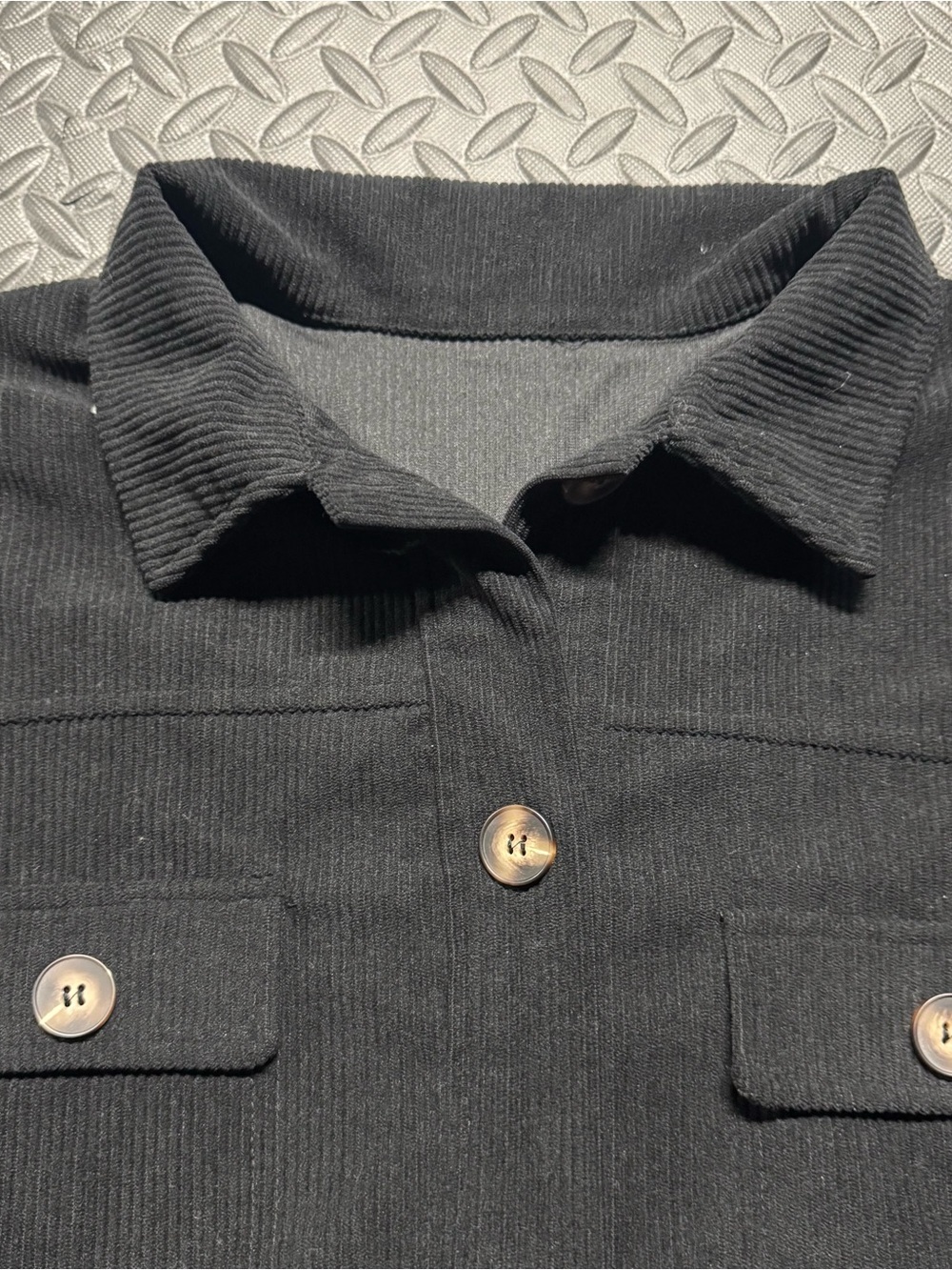 Black Ribbed Button Front Shacket Jacket Women’s Small - Picture 9 of 10